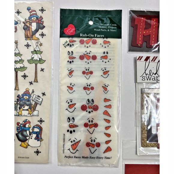Christmas Stickers Rub Ons Die Cuts Buttons Snowman Winter Lot of 16 NEW - Picture 11 of 13